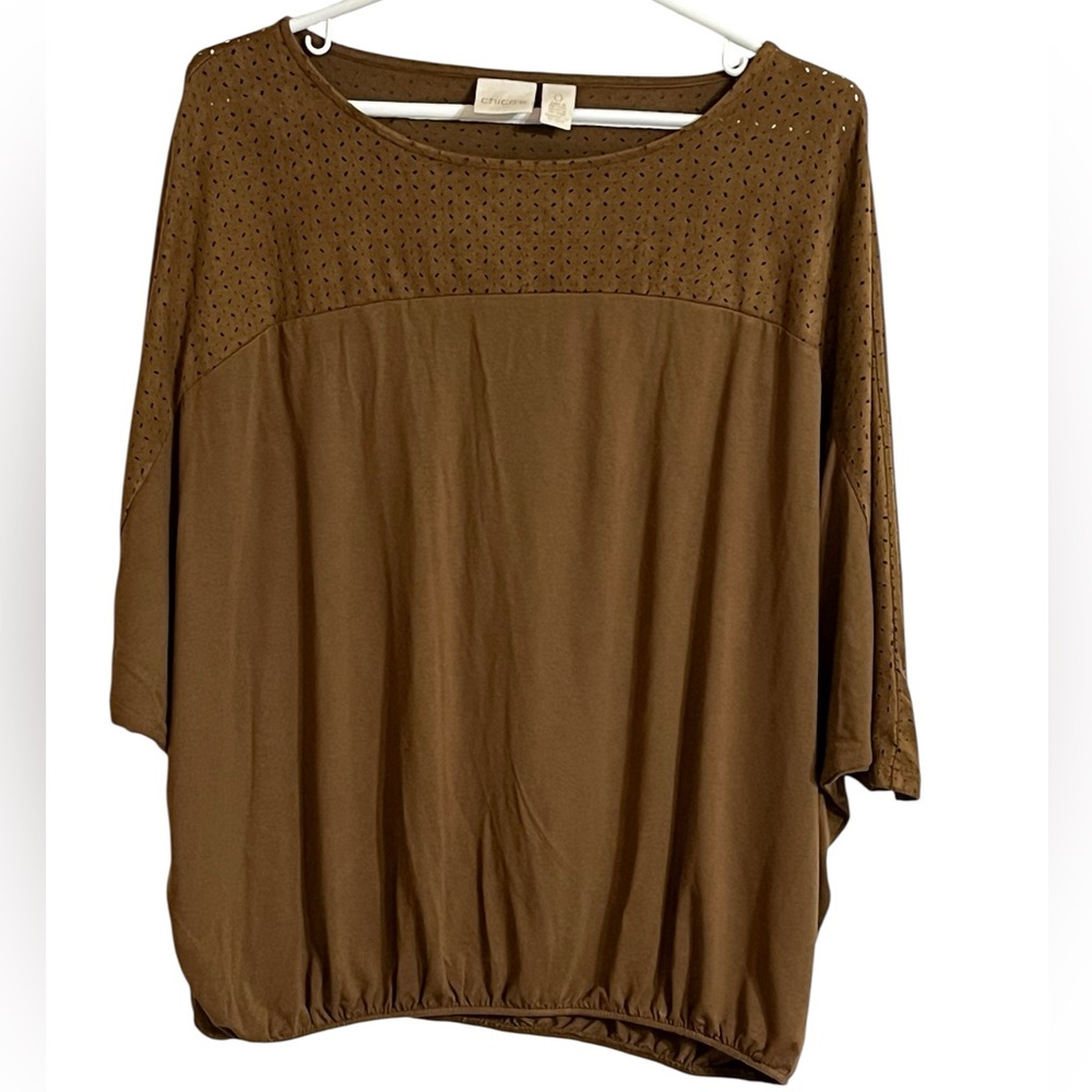Chicos Brown Soft Faux Suede Batwing Dolman Sleeve Top Size 0 (S) Urban Cowgirl